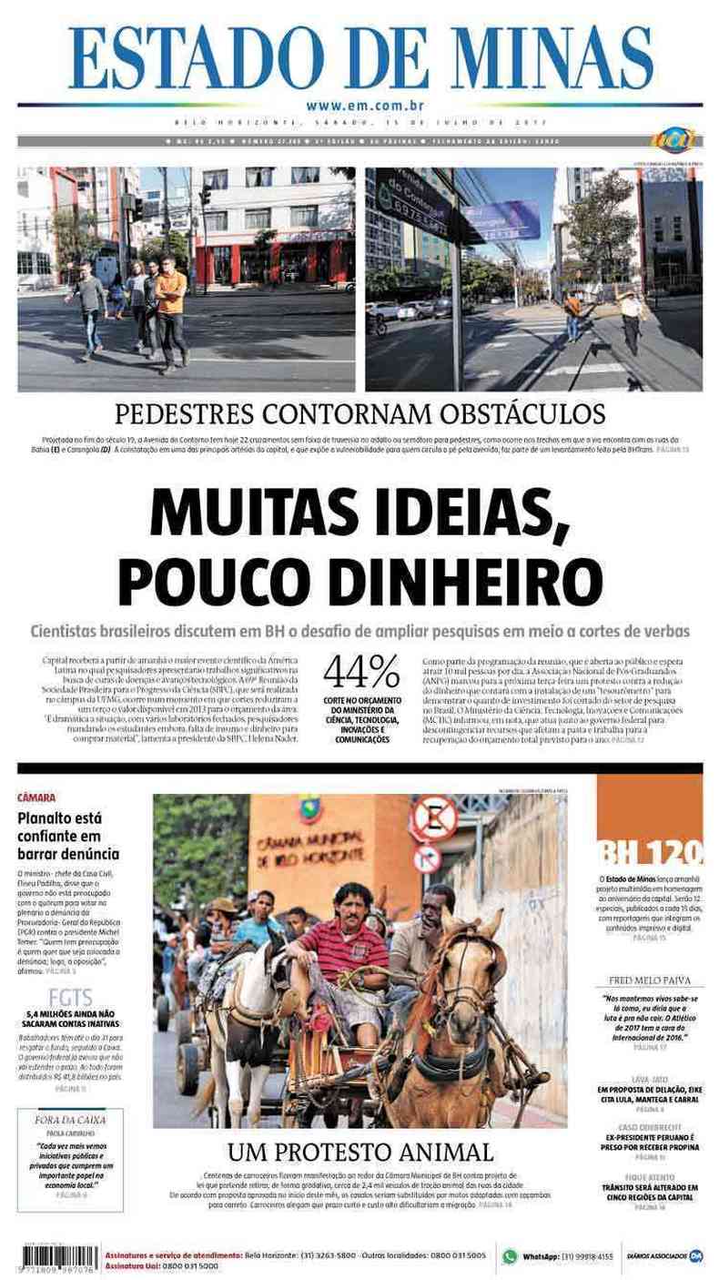 Confira a Capa do Jornal Estado de Minas do dia 15/07/2017