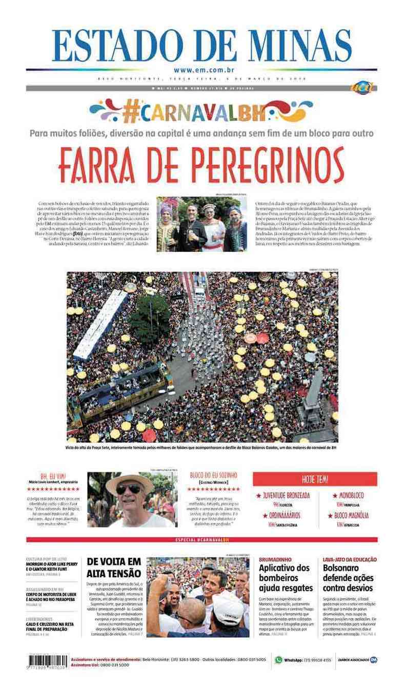 Confira a Capa do Jornal Estado de Minas do dia 05/03/2019(foto: Estado de Minas)
