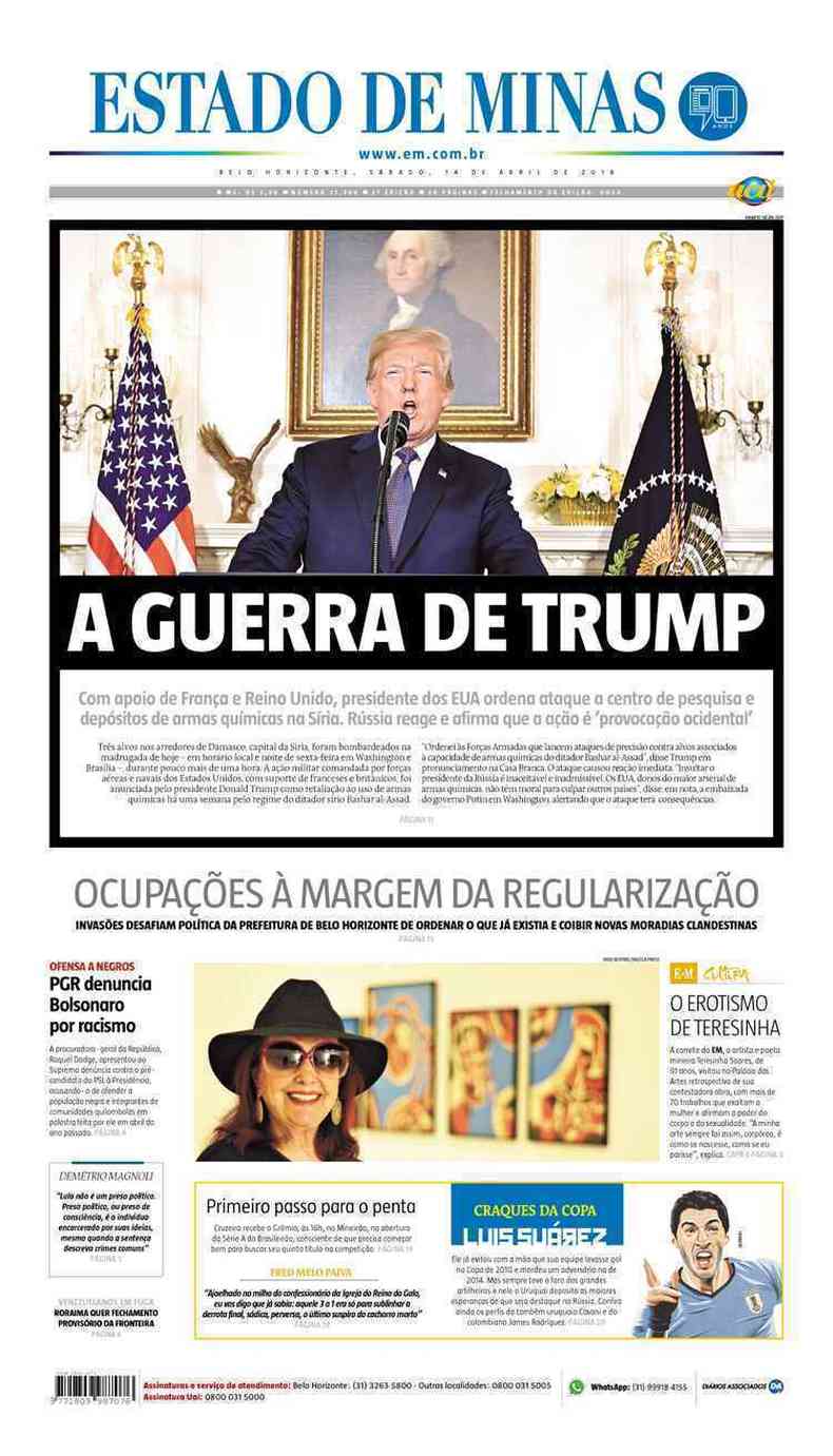 Confira a Capa do Jornal Estado de Minas do dia 14/04/2018