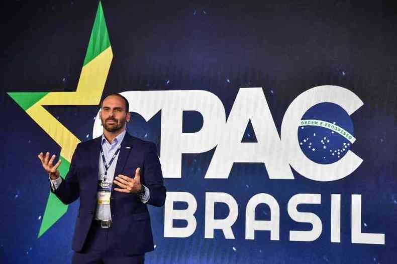 Deputado federal Eduardo Bolsonaro (PSL-SP) promoveu o evento e participou de todas as palestras(foto: AFP / NELSON ALMEIDA )