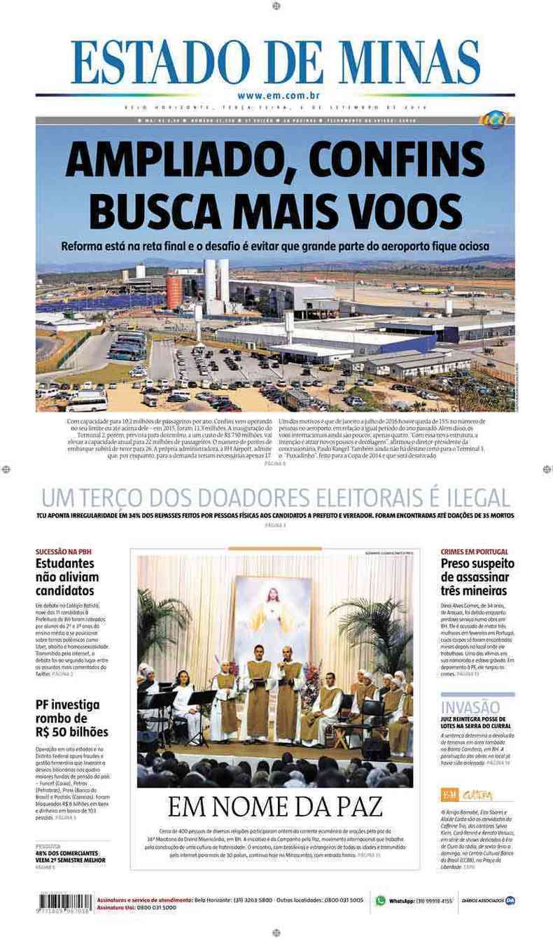 Confira a Capa do Jornal Estado de Minas do dia 06/09/2016
