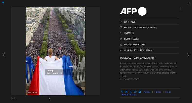 Captura de tela feita em 21 de julho de 2021 da foto original no banco de imagens da AFP