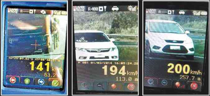 Carreta, Honda Civic e Ford Focus circulando bem acima da velocidade permitida so trs exemplos de desrespeito  vida flagrados por radares nas rodovias do estado(foto: PRF/Divulgao)