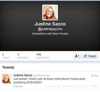 Perfis falsos foram criados aps Justine excluir sua conta no Twitter