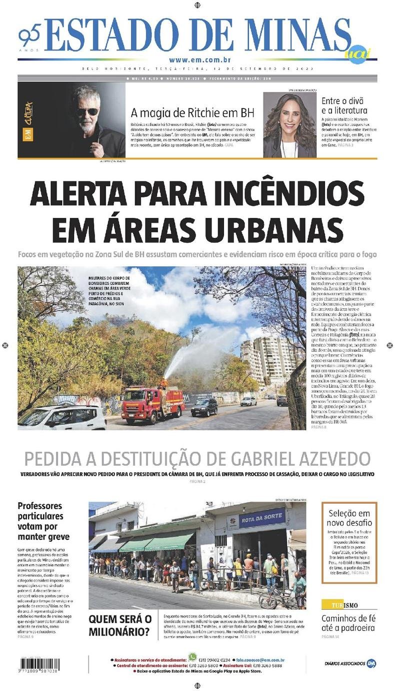 Confira a Capa do Jornal Estado de Minas do dia 12/09/2023