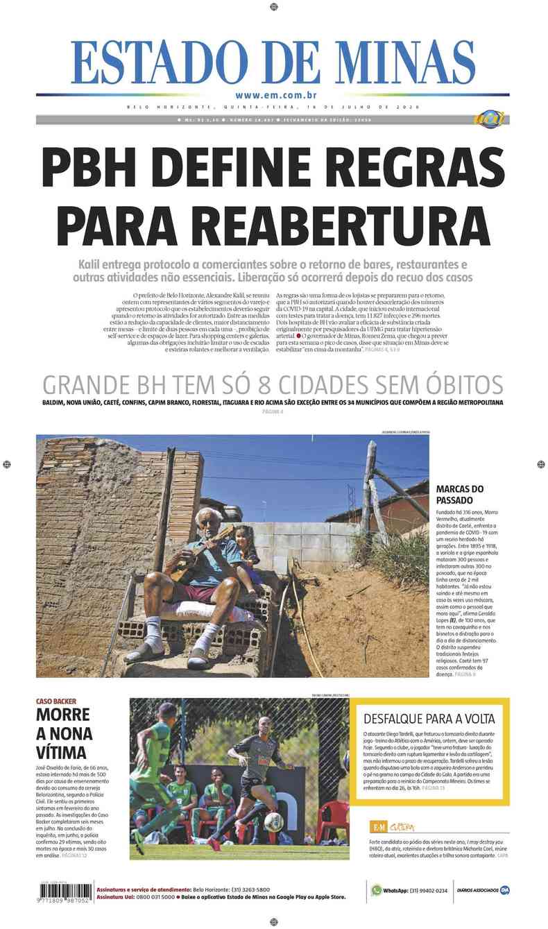 Confira a Capa do Jornal Estado de Minas do dia 16/07/2020(foto: Estado de Minas)