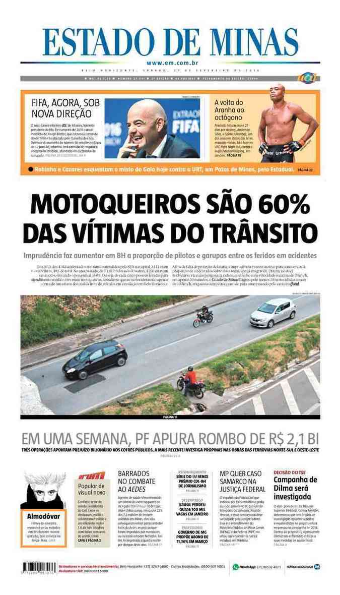 Confira a Capa do Jornal Estado de Minas do dia 27/02/2016