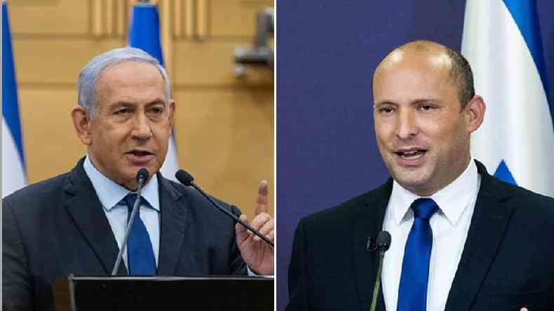 Primeiro-ministro Netanyahu e llder de partido ultranacionalista Bennett trocaram farpas em mensagens televisionadas(foto: PA Media)