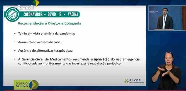 Gustavo Mendes Lima sugeriu  direo da Anvisa monitoramento constante da vacina.(foto: Reproduo/TV Brasil)