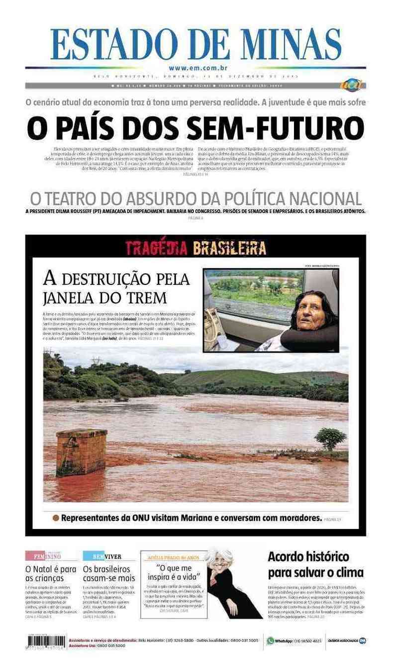 Confira a Capa do Jornal Estado de Minas do dia 13/12/2015