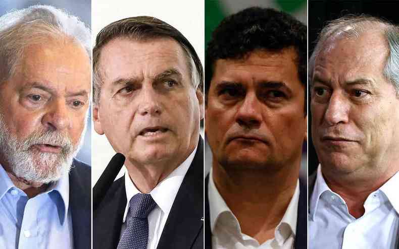 Montagem de fotos: Lula, Bolsonaro, Moro e Ciro