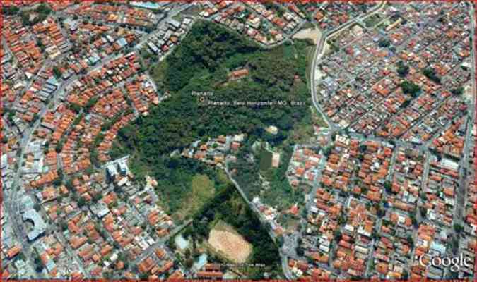 Imagem area da Mata do Planalto, na Regio Norte de Belo Horizonte(foto: Reproduo/Google)