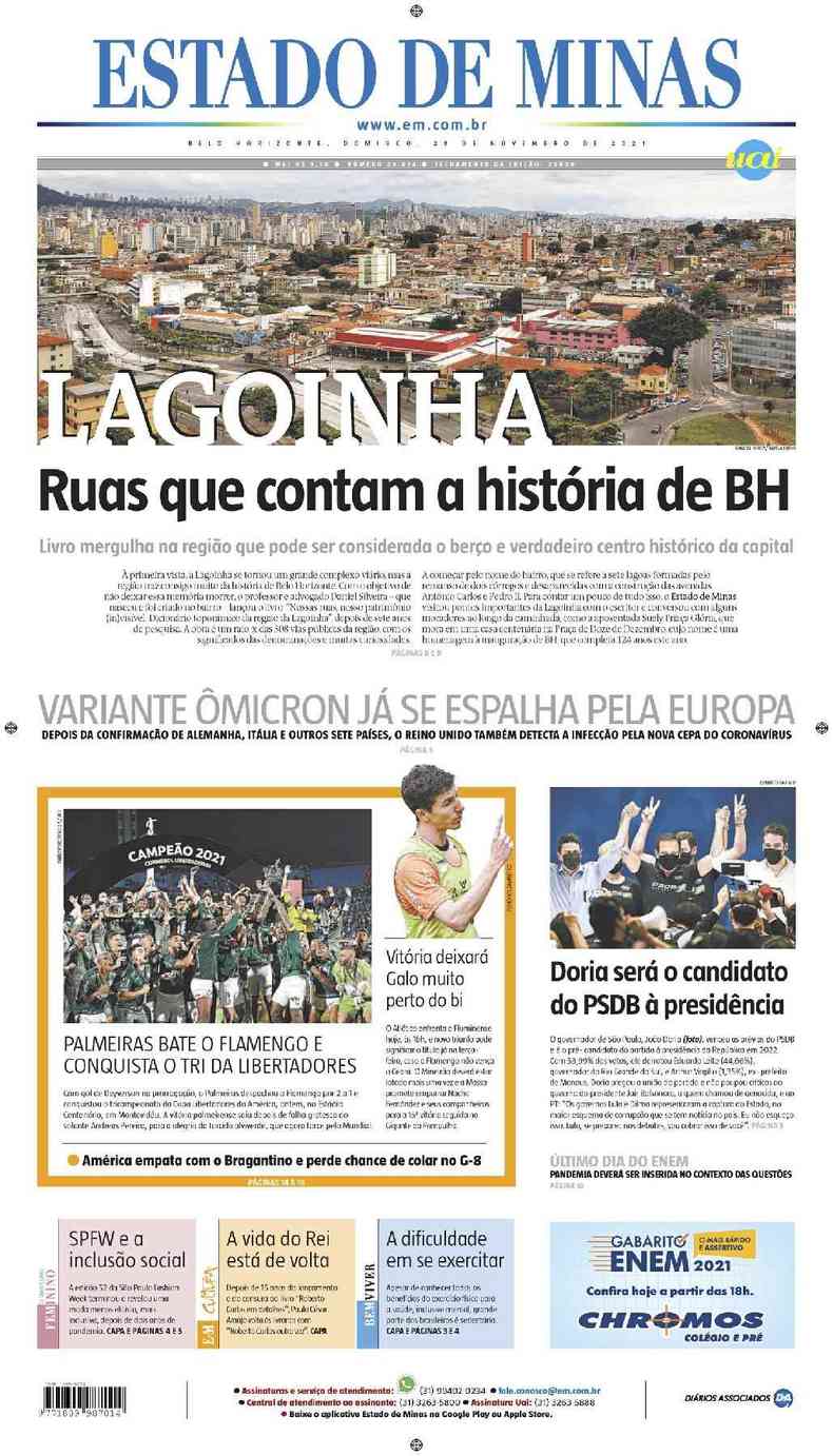 Confira a Capa do Jornal Estado de Minas do dia 28/11/2021
