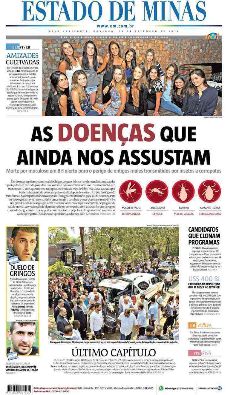 Confira a Capa do Jornal Estado de Minas do dia 18/09/2016