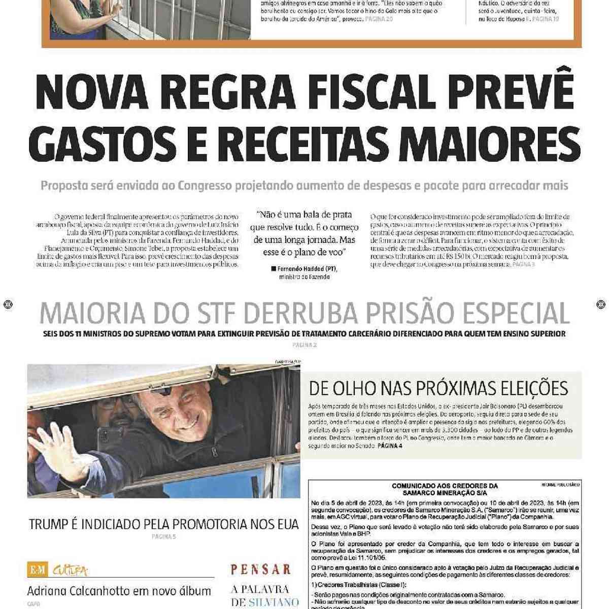 Confira a Capa do Jornal Estado de Minas do dia 31/07/2018