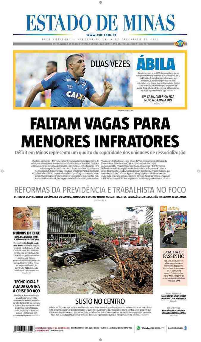 Confira a Capa do Jornal Estado de Minas do dia 06/02/2017