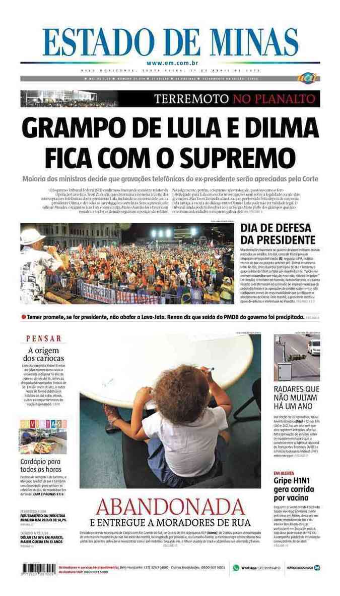 Confira a Capa do Jornal Estado de Minas do dia 01/04/2016