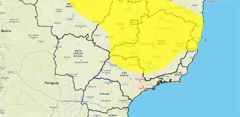 Mapa mostra reas de chuvas intensas segundo o Inmet Minas gerais 617 municpios