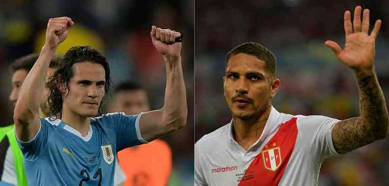 A Celeste, de Cavani, desafia o Peru, de Paolo Guerrero: vantagem histrica para os uruguaios(foto: Fotos: AFP)