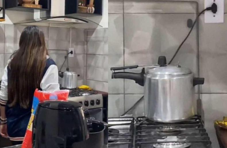 Panela de presso explode, destri fogo e espalha feijo por toda a cozinha.