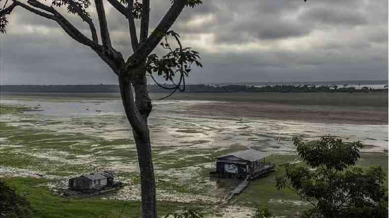 Vista do Lago do Aleixo, mostra que o rio Amazonas est em nveis mnimos de gua por causa de uma seca