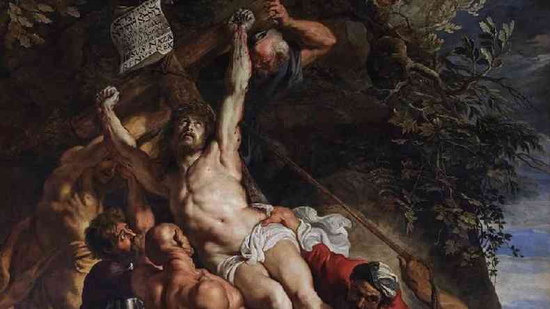 A crucificao no foi inveno romana mas estava amplamente disseminada no Imprio Romano, diz pesquisador/ acima, obra de Jesus sendo erguido na cruz, de Rubens(foto: Domnio Pblico)