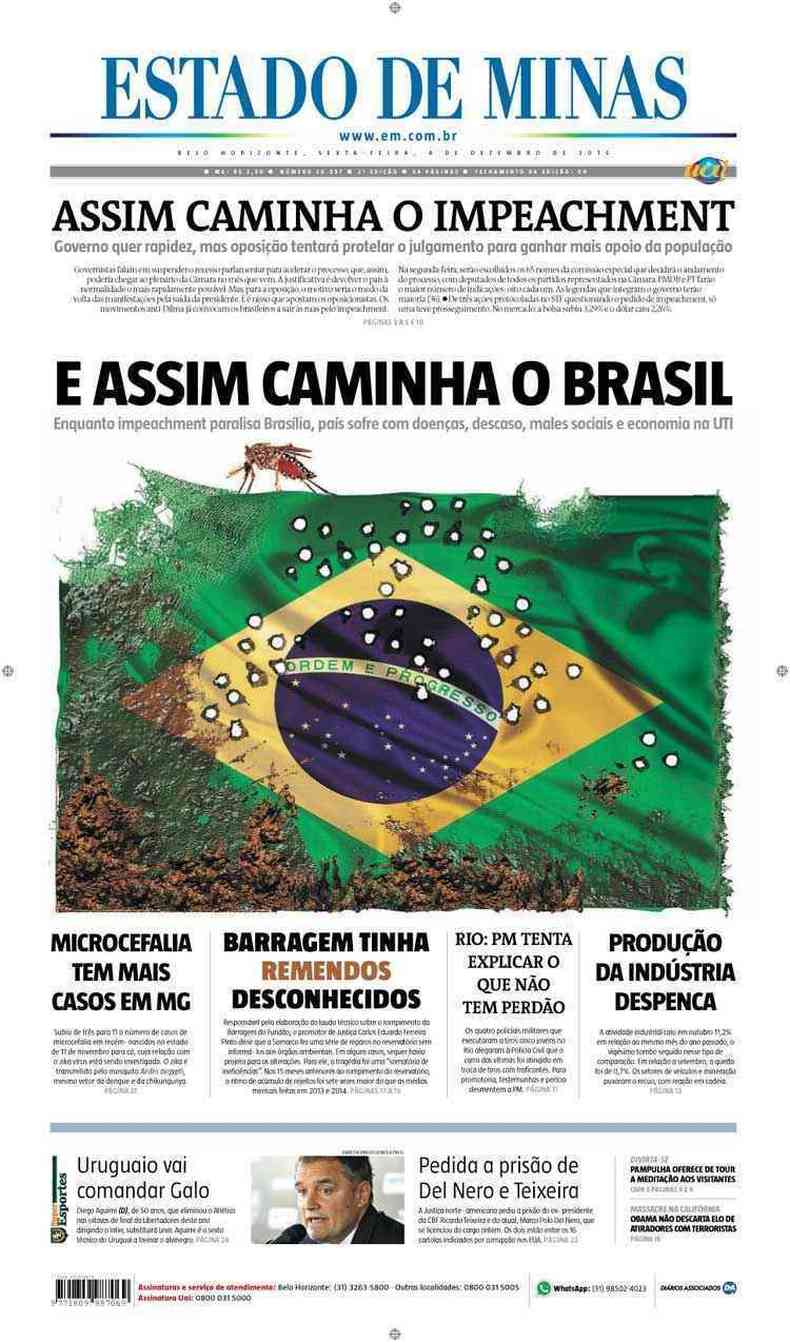 Confira a Capa do Jornal Estado de Minas do dia 04/12/2015