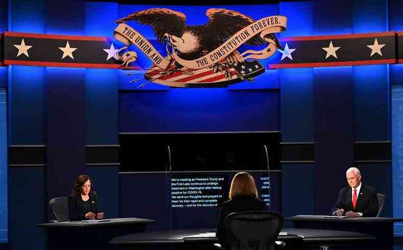 Kamala Harris e Mike Pence em debate de vices nos EUA(foto: Eric Baradat/AFP)