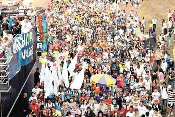 Marcha para Jesus, em Braslia. Votos dos evanglicos devem ser pulverizados em outubro, diferentemente de outras eleies (foto: Fbio POzzebom/Agncia Brasil - 17/8/13)