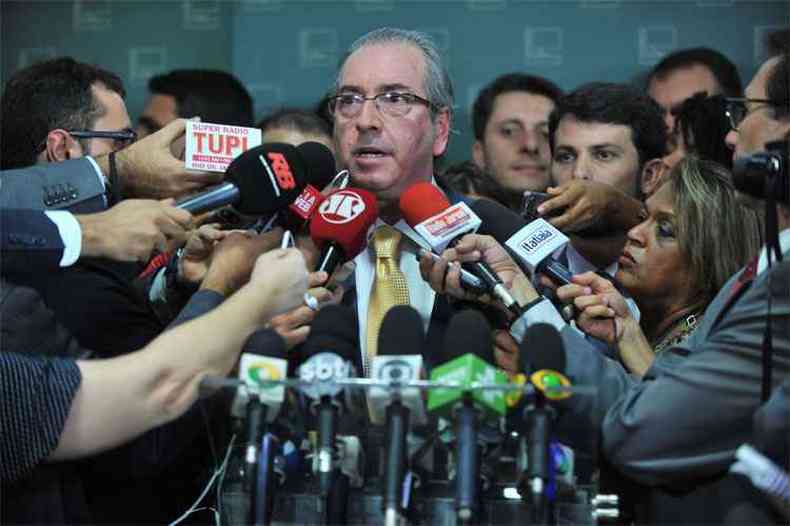 Eduardo Cunha durante coletiva para anunciar abertura do processo de impeachment contra a presidente Dilma(foto: J. Batista/Cmara dos Deputados )
