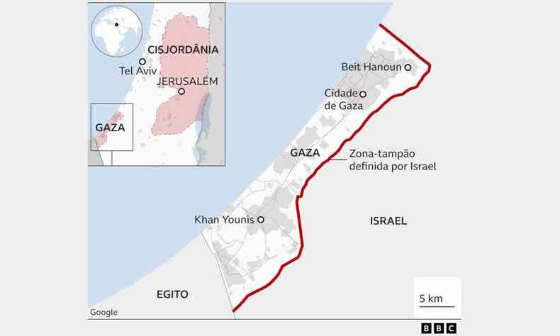 Mapa de Israel e Gaza