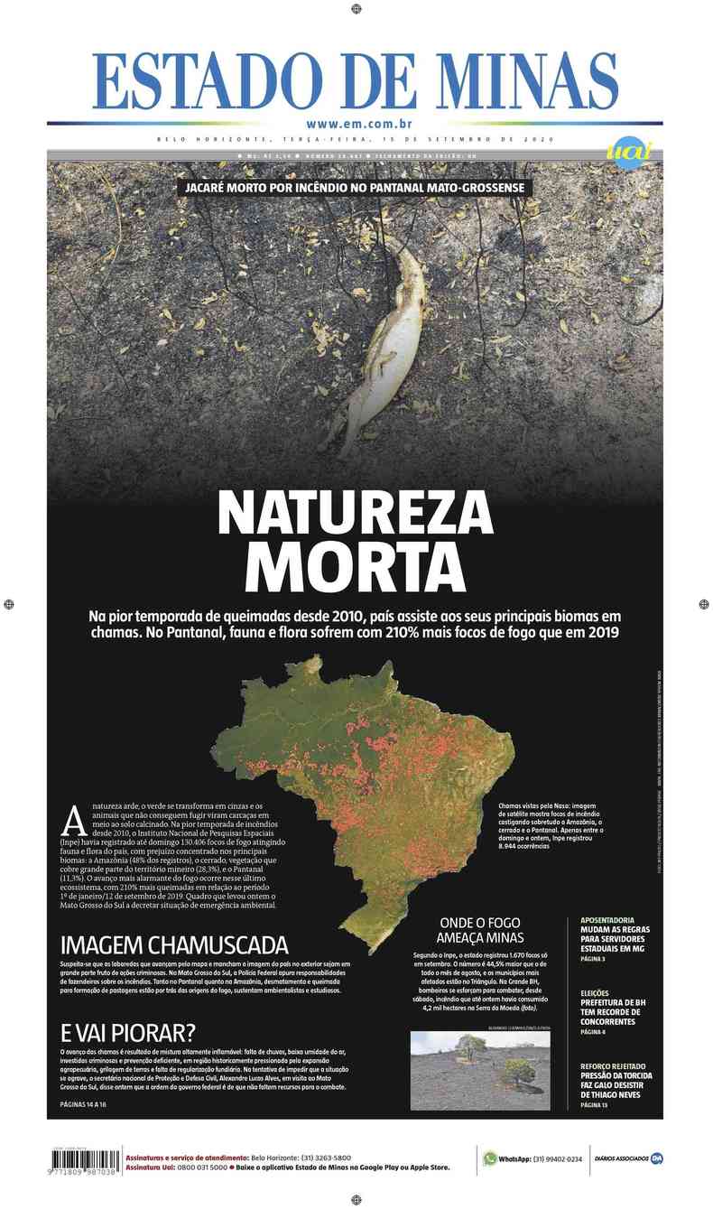 Confira a Capa do Jornal Estado de Minas do dia 15/09/2020(foto: Estado de Minas)