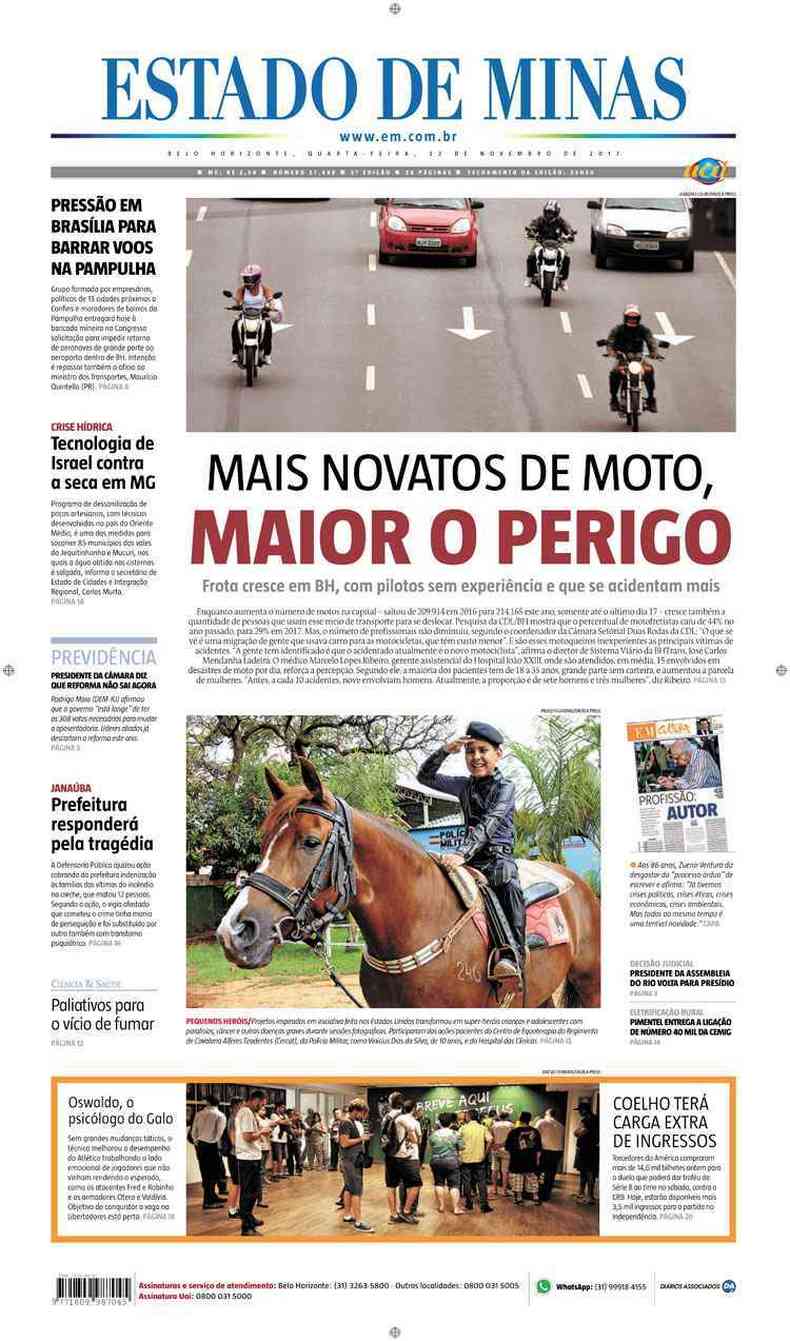 Confira a Capa do Jornal Estado de Minas do dia 22/11/2017
