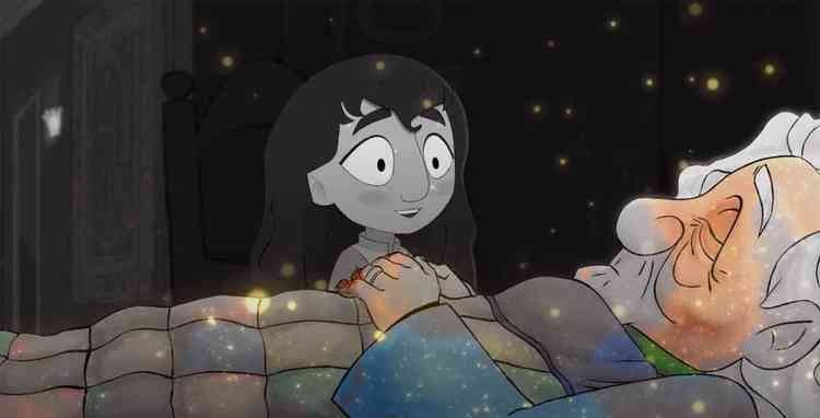 No filme de animao 'Emsahar', menino est ao lado de cama de um idoso doente