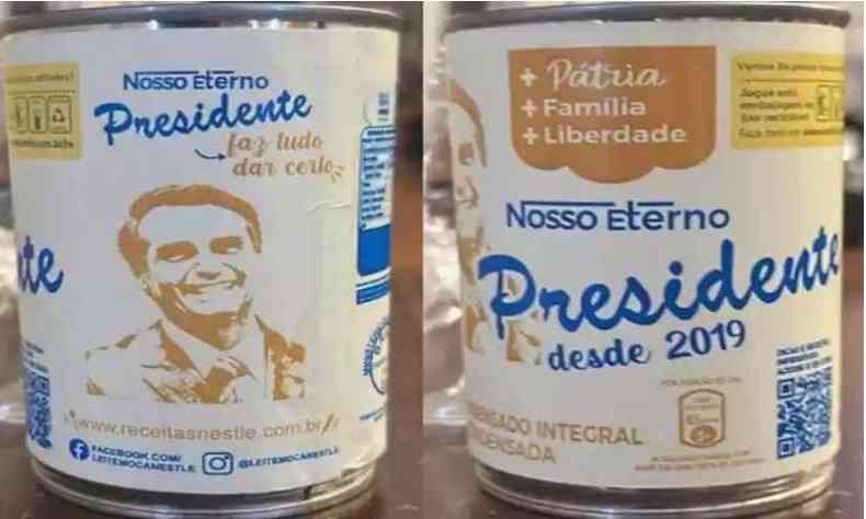 Lata de leite condensado com a cara de Jair Bolsonaro