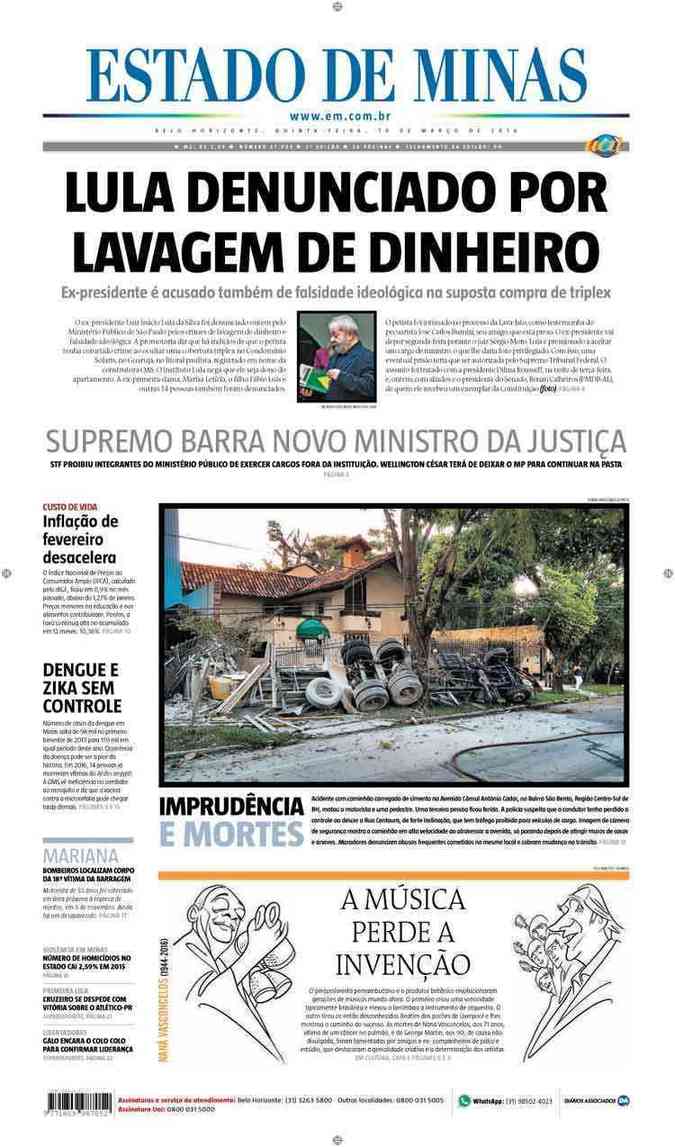Confira a Capa do Jornal Estado de Minas do dia 10/03/2016