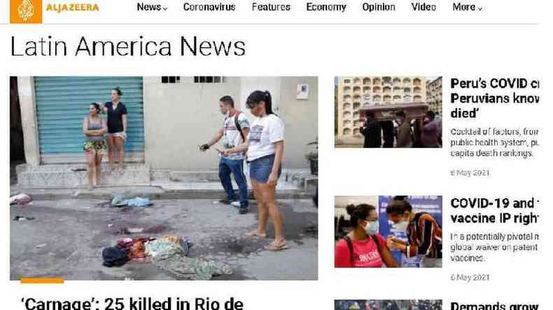 A rede de notcias Al Jazeera, do Catar, traz reportagem com 'carnificina' no ttulo(foto: Reproduo)