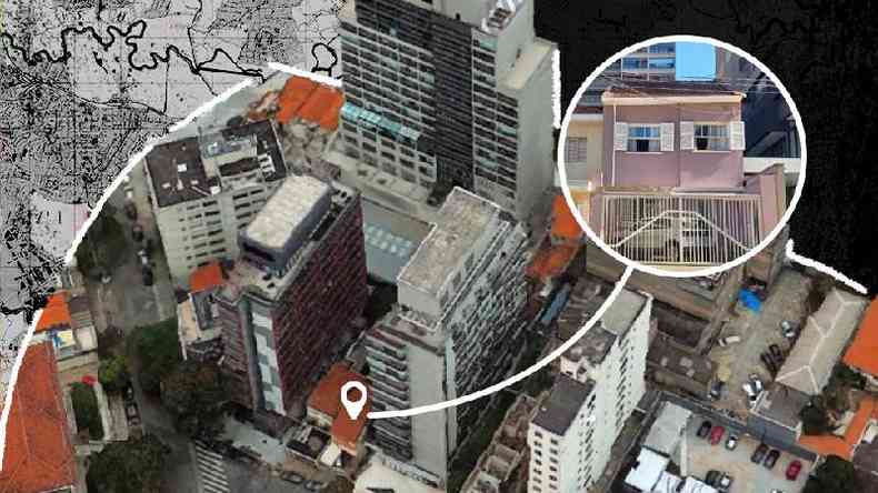 Fotomontagem destaca sobrado no bairro da Vila Mariana, em So Paulo, cercado por prdios