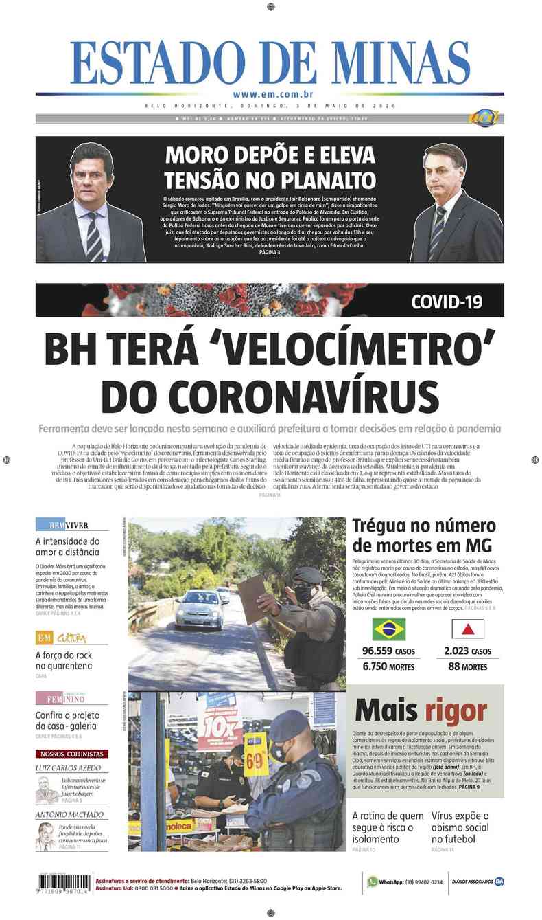 Confira a Capa do Jornal Estado de Minas do dia 03/05/2020(foto: Estado de Minas)