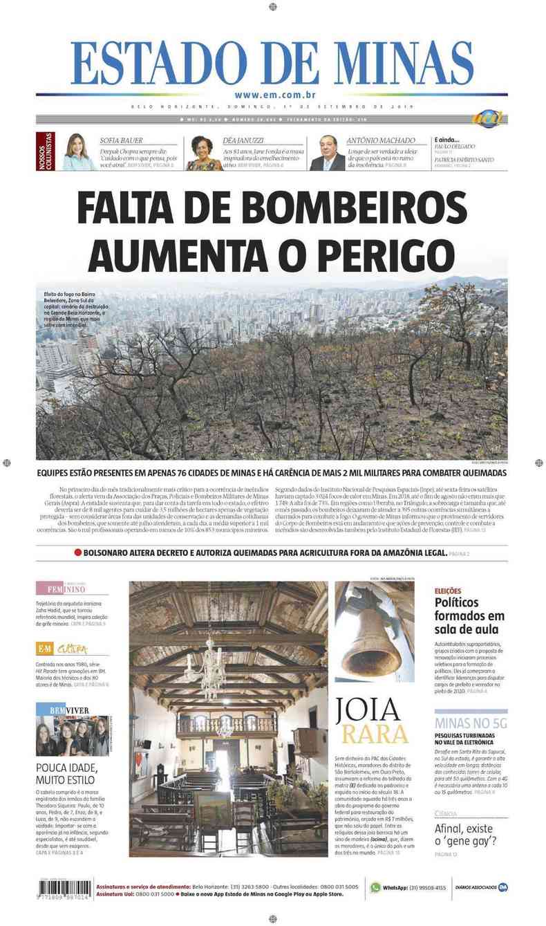 Confira a Capa do Jornal Estado de Minas do dia 01/09/2019(foto: Estado de Minas)