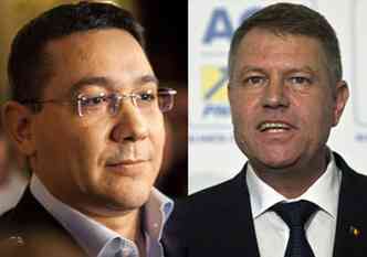 O primeiro-ministro social-democrata, Victor Ponta (esq), e o direitista Klaus Iohannis protagonizavam uma dura disputa neste domingo(foto: ANDREI PUNGOVSCHI / AFP /DANIEL MIHAILESCU / AFP )