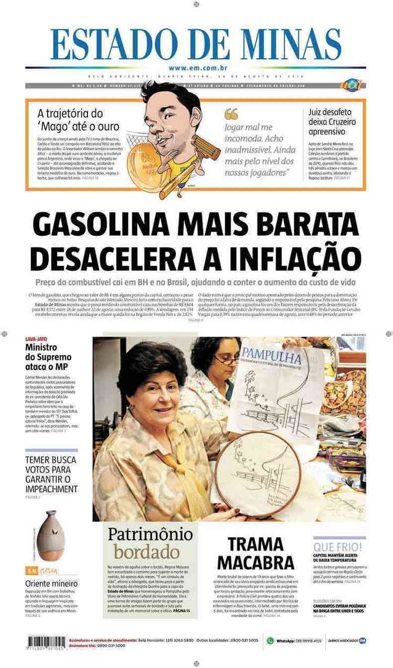 Confira a Capa do Jornal Estado de Minas do dia 24/08/2016
