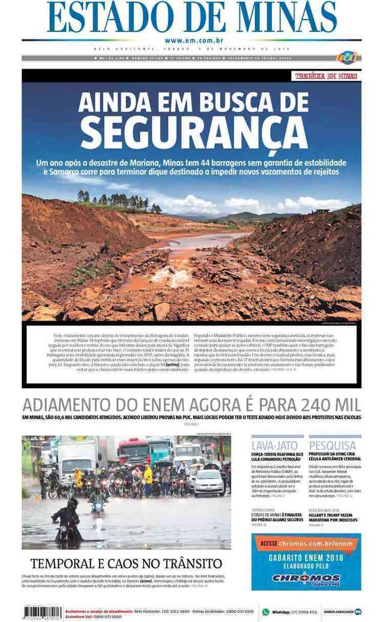 Confira a Capa do Jornal Estado de Minas do dia 05/11/2016