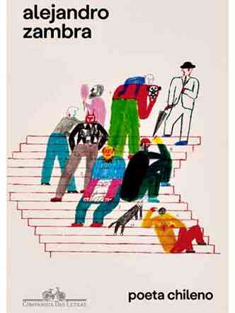 Desenhos coloridos de figuras humanas na capa do livro ''Poeta chileno''
