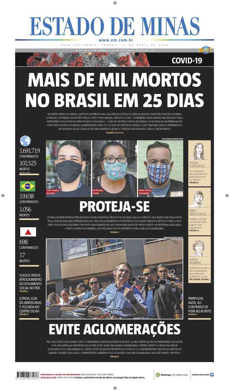 Confira a Capa do Jornal Estado de Minas do dia 11/04/2020(foto: Estado de Minas)