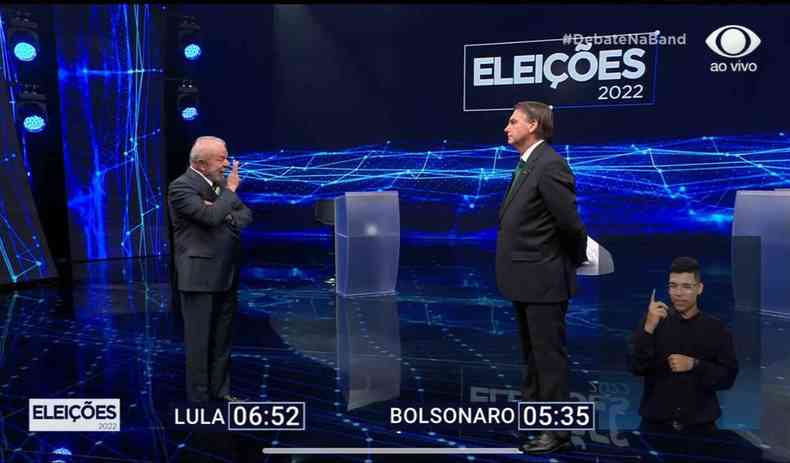 Lula e Bolsonaro no debate da TV Band