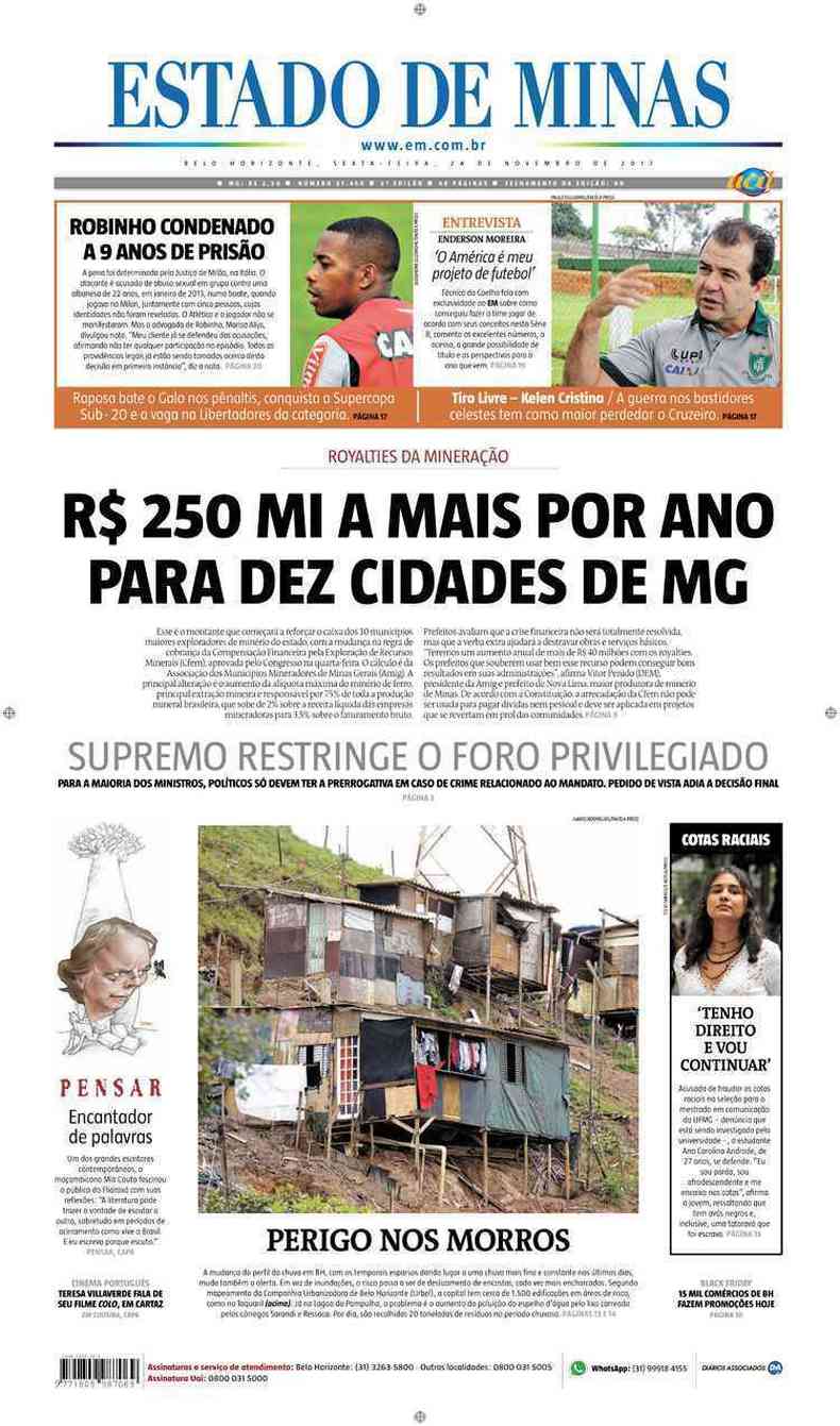 Confira a Capa do Jornal Estado de Minas do dia 24/11/2017