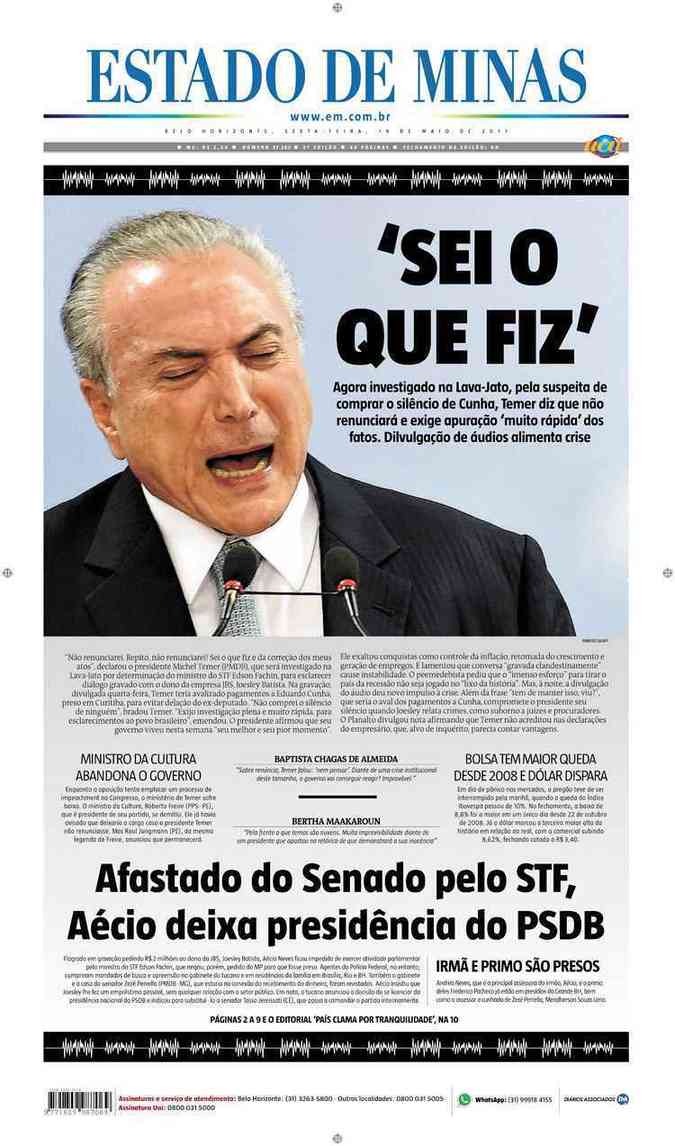 Confira a Capa do Jornal Estado de Minas do dia 19/05/2017
