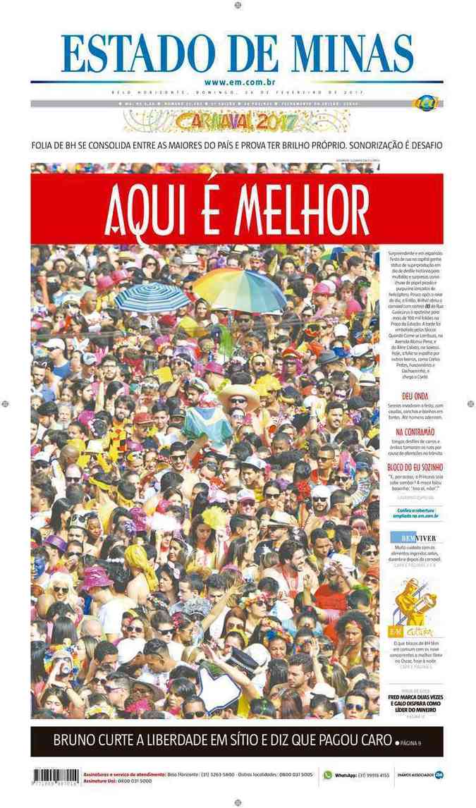 Confira a Capa do Jornal Estado de Minas do dia 26/02/2017
