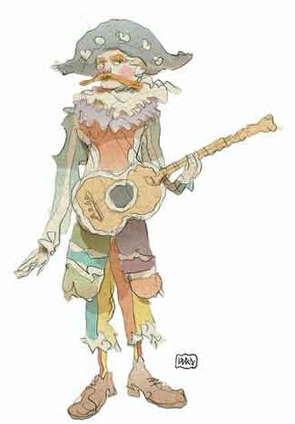 Ilustração mostra figura de um cantador com figurino de teatro, chapéu nordestino e segurando violão